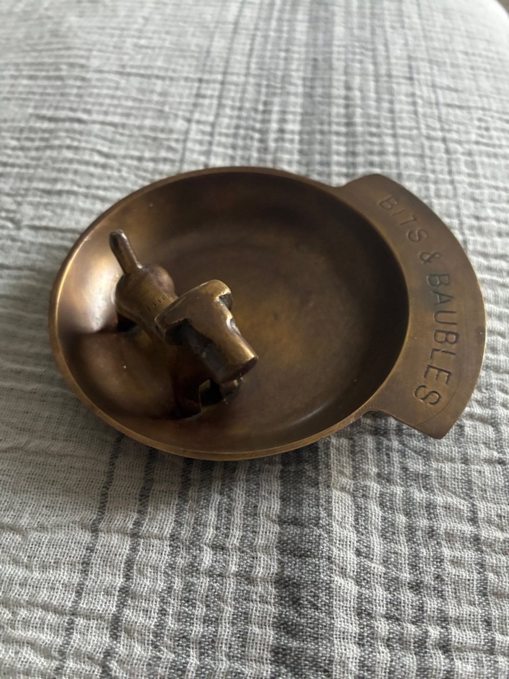 Anthropologie Brass Dog Trinket Dish - Warm Brown Finish